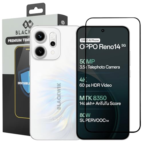 Image of Blackwik Tempered Glass Screen Protector for Oppo Reno 14 Pro with Edge-To-Edge Protector Coverage | Easy Installation Kit (Black)