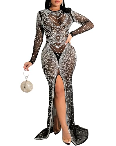 Image of Nagfar Women Rhinestone Sequin Birthday Party Sexy New Year Formal Dress