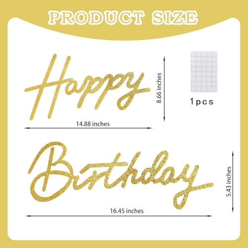 Image of TONIFUL Happy Birthday Sign for Backdrop - Glitter Gold Felt Banner - Includes Dot Glue - Perfect for Girl Boy Women Men Golden Birthday Party Backdrop,Wall Decr,Balloon Arch,Photo Background