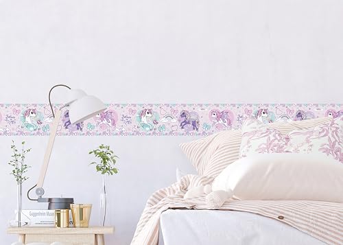 Selbstklebende Bordüre Einhorn AG Design, AWBD 8026 | Wasserfest Kinderzimmer Wand Aufkleber Dekoration | Wandbordüre für Mädchen und Junge | Folie, Mehrfarbig | Breite 500 cm x Höhe 13.8 cm