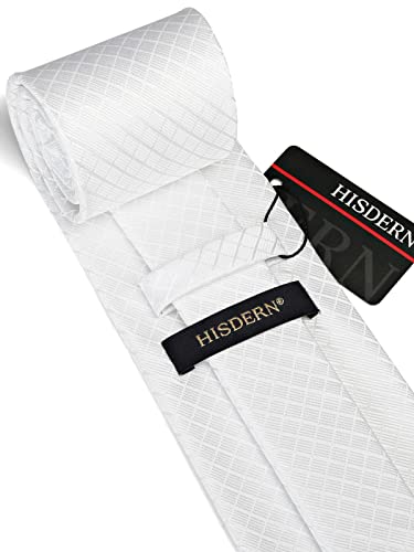 Image of HISDERN Plaid Ties for Men Classic Checkered Tie and Pocket Square Cufflinks Tie Clip Set Woven Men's Necktie Business