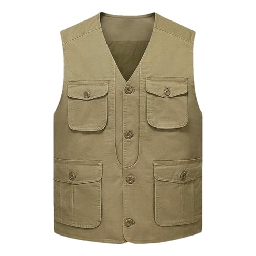 Veste cargo sans manches homme gilet multi-poches kaki léger à fermeture éclair veste décontractée