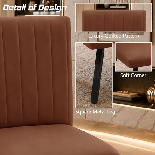Image of Modern Velvet Accent Chair for Living Room | Upholstered Single Seater Chair with Metal Legs | Comfortable Seating for Bedroom, Office & Guest Room - Brown