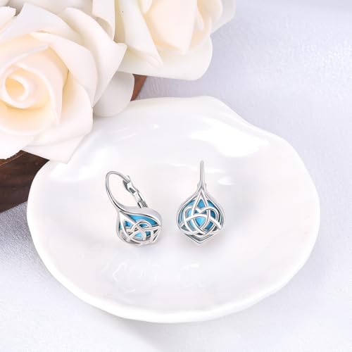 Celtic Knot Turquoise Earrings for Women Sterling Silver Hypallergenic Leverback Earrings Classic Jewelry Gifts for Mom Wife2