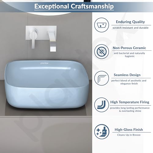 Image of Plantex Ceramic One-Piece Commode with Counter-Top Basin for Bathroom /Rimless Western Toilet /Bathroom Wash Basin - S Trap Commode - Ocean