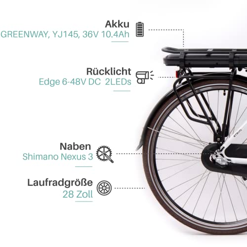 TRETWERK Sophia Elektrische fiets, retro e-bike voor dames en heren, met terugtraprem, E-bike 28 inch met led-display, e… - Afbeelding 4