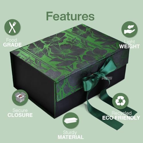 Image of RBS-Gift Box for Packaging 23x16 x10cm Decorative Empty Satin Finish Gift Packing Box with Ribbon (1 Pack) Holds Upto 5 kg Ideal for Gift Hampers Box for Return Gift All Occasion(Deep Emerald Forest)