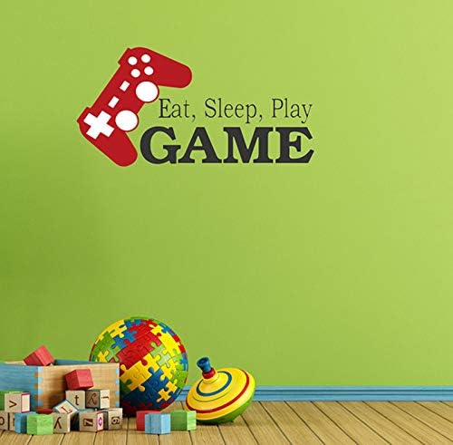 Zatoo Eat Sleep Game Wall Decal,Boys Gaming Room Wall Decor Teen Gamer Bedroom Decorations Wallpaper Vinyl Art DIY Gaming Stickers Video Game Posters 27.6" L x 13.8" H(Black & Red)