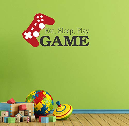 Zatoo Eat Sleep Game Wall Decal,Boys Gaming Room Wall Decor Teen Gamer Bedroom Decorations Wallpaper Vinyl Art Diy Gaming Stickers Video Game Posters 27.6" L X 13.8" H(Black & Red) #TOP26