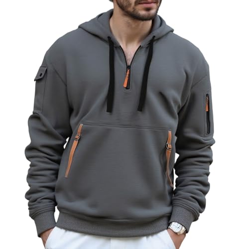 Sweat à capuche d'hiver homme zippé 1/4 et multipoches