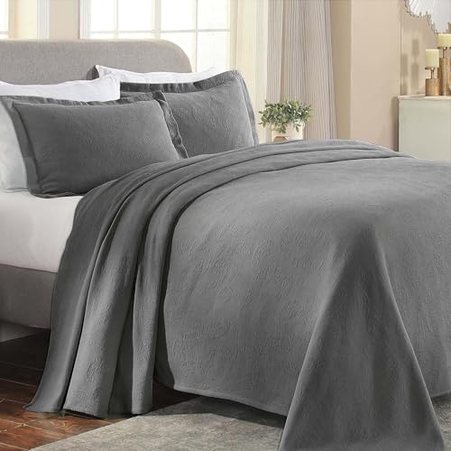 SUPERIOR Paisley Cotton Bedspread Quilt Set, Oversize,King, Grey - Z