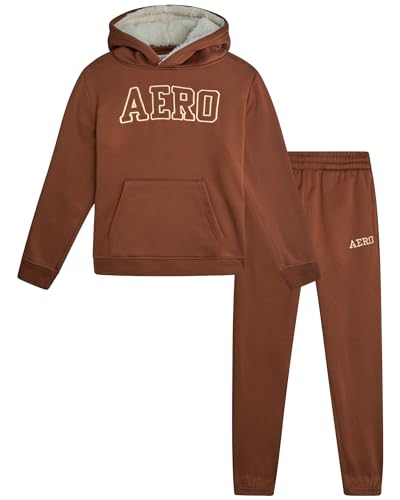 AEROPOSTALE Boys Joggers Set - 2 Piece Warm Sherpa Lined Pullover Hoodie and Jogger Sweatpants for Boys (Sizes: 8-12), Size 12, Tortoise Shell