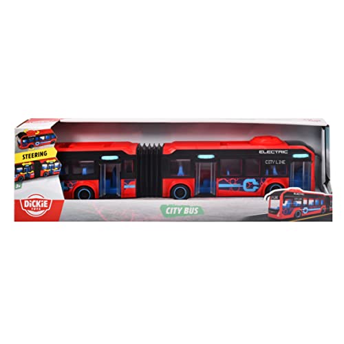 Dickie Toys Volvo City Bus Spielzeug (40 cm) - Lenkbarer Stadtbus (rot) mit Knickgelenk, Freilauf & öffnenden Türen - Spielzeugautos ab 3 Jahre für Kinder, Lizenziertes Bus Spielzeug - 203747015