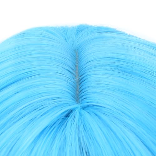 Image of PATTNIUM Blue Wig for Women Short Wavy Wig with Bangs Light Blue Wigs Heat Resistant Synthetic Hair Wigs