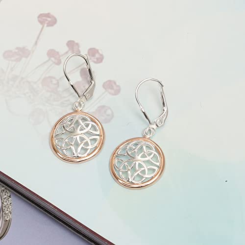 Lecalla 925 Sterling Silver Jewelry Two-Tone Celtic-Knot Leverback Drop Dangle Earrings For Women #TOP4