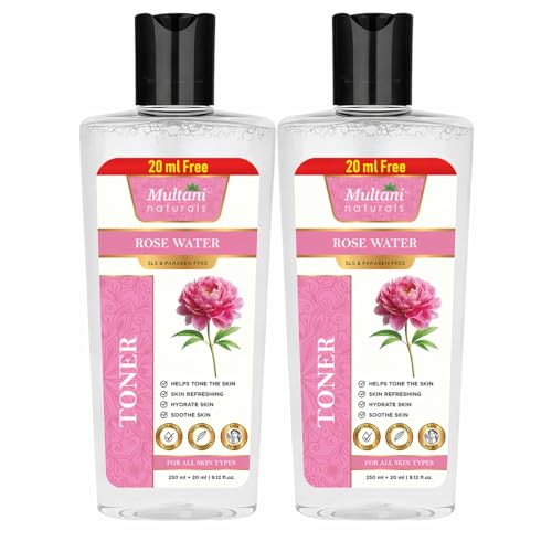 Image of Multani Naturals Rose Water Face Toner 270 ml (Pack of 2) | For Oily, Acne Prone, Dry Skin | Pore Tightening & Glowing Skin | Fades Blemishes, Brightens & Smoothens | Women & Men | SLS & PARABEN FREE