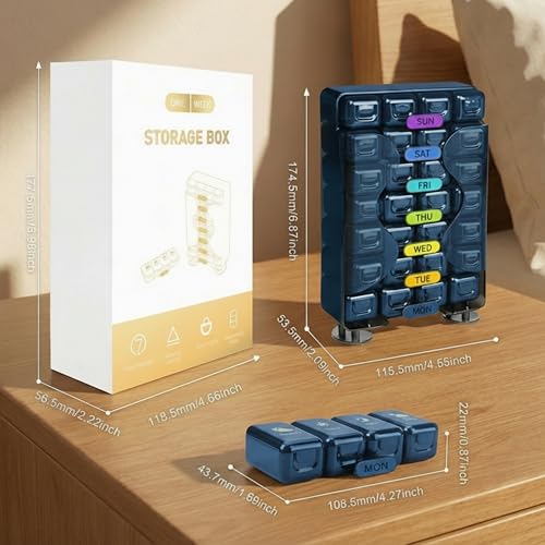 Image of Big Premium Medicine organizer- Medicine organizer box- 7 days Pill Box For Home-Pill Organizer Case With Large Compartments, Portable for pills & Supplements (Blue (Standing))