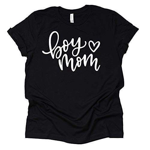 AMAZING RETRO Boy Mom T Shirt Women's Casual Letter Print Short Sleeve Tops Tee (Black-Medium)