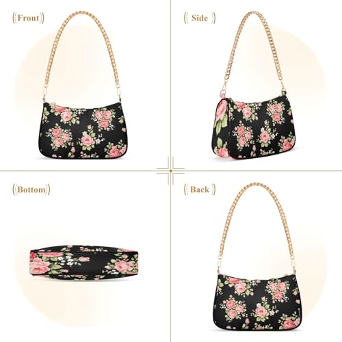 Image of Shoulder Bags for Women Flower Floral Hobo Tote Handbag Small Clutch Purse with Zipper Closure