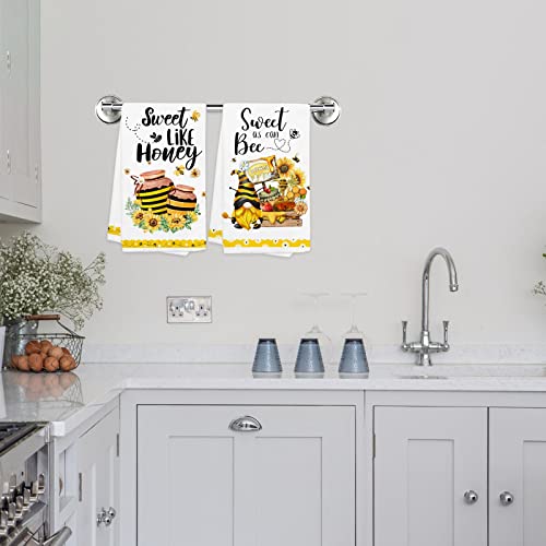 Hexagram Bee Kitchen Towels Set Of 4-Honey Bee Kitchen Decor-Bee Gifts Decorative Funny Kitchen Towels-Farmhouse Honeycomb Dish Towels For Women-Housewarming Gifts Bee Sunflower Decor For New Home #TOP5