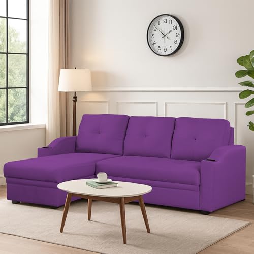 Image of Casaliving Ravonna LHS 4 Seater L Shape Corner Sofa Cum Bed for Living Room (Purple Fabric) Premium Fabric Sofa