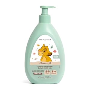NATURAVERDE – Disney Baby Il Re Leone, Bagnetto Delicatissimo 400ml, Deterge Pelle e Capelli, Formula con Avena e Camomilla, Dermatologicamente Testato