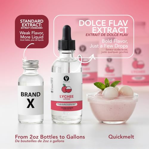 Image of Dolce Flav Natural Lychee Extract - 2 Ounce Water-Soluble Kosher, Sugar-Free, Concentrated Exotic Lychee Flavoring for Beverages, Desserts & Baking, Includes Measured Dropper