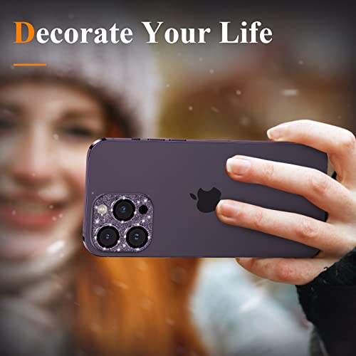YWXTW for iPhone 14 Pro/iPhone 14 Pro Max Camera Lens Protector, [4TH Gen New Bling Design] Glitter Shiny Diamond Metal Ring Tempered Glass Back Camera Screen Protector Lens Cover (Purple) by YWXTW - Image 6