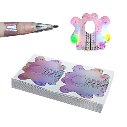 BeautyLeader 100PCS Nail Form Laser Pink Acrylic Nail Extension Sticker, Poly Gel Sticker,Nail Extension Forms,Self-Adhesive Nail Tips Guide Stencil Manicure Tool