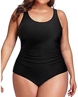 Daci Women Black Plus Size One Piece Swimsuit Backless Tummy Control Ruched Bathing Suit XL