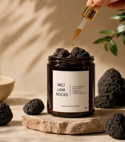 Image of MELT Lava Rock Diffuser for Home | Premium Amber Glass Jar | Aroma Diffuser Stones | Essential Oil Diffuser | Home Fragrance | Air Freshener for Bedroom, Office, Bathroom & Living Room