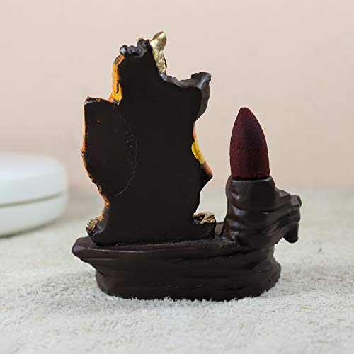 Image of CRAFTAM Polyresin Smoke Backflow Fountain Like Waterfall Radha Krishna Incense Holder Decorative Showpiece Gift with Free 10 Scented Cone Incenses (Orange)