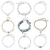 【Lieferumfang】9 Stück Fußkettchen, Motiv: Doppelkette Schildkröte, silberne Herz, goldene Herz, Doppelkette Strassstein, 5er Set Silberkette. Verschiedene Stils auf unterschiedliche Weise verkleiden.