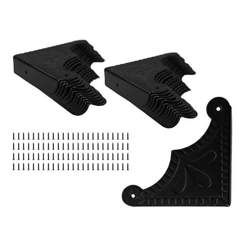 Image of 24Pcs Decorative Metal Box Corner Guard Protectors, 2.2 inch x 2.2 inch Antique Black Edge Covers for Furniture, Jewelry Boxes, Cabinets