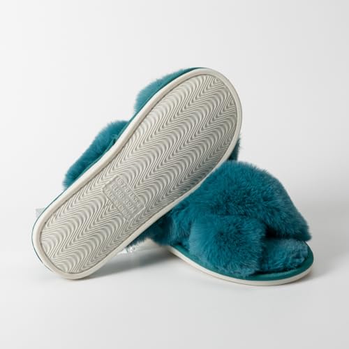 Image of Enteer Women's Slipper Memory Foam Cross Band Fuzzy Slippers Open Toe Cozy House Slippers Cozy Plush Bedroom Indoor Outdoor