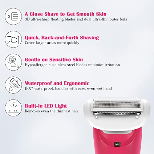 Electric Razor For Women, Laintene Painless Wet & Dry Ladies Shaver With Led Light, Waterproof Bikini Trimmer Body Hair Removal For Legs, Underarms, Arm (Rose) #TOP1