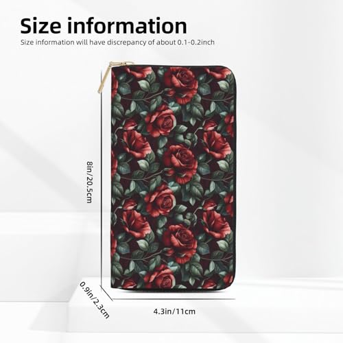 Vintage Red Rose Print Wallet Women, Leather Bifold Multi Card Wallet, Long Purse Women's Wallets2