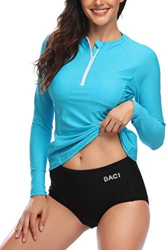 Daci Women Rash Guard Long Sleeve Zipper Bathing Suit with Built in Bra Swimsuit UPF 50 Blue XL