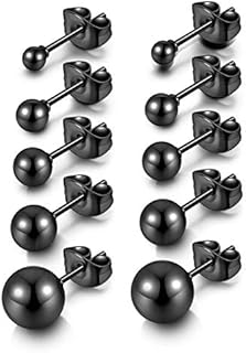 JSDDE Round Ball Stud Earrings Stainless Steel Cartilage Hypoallergenic Studs Earrings for Women Men 3mm-8mm 5 Pairs