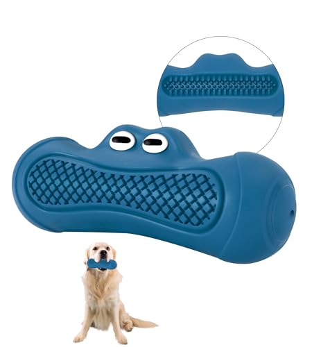 IPTPAS Durable Dog Chew Toy for Aggressive Chewers, Tough Natural Rubber Squeaky Dog Toy with Irresistible Beef Flavor, Dental Care, Teeth Cleaning & Boredom Relief for Medium & Large Dogs (Blue)