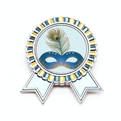 Broche plume bleue Carnival of Venice en métal taille M, finition artisanale pour costume