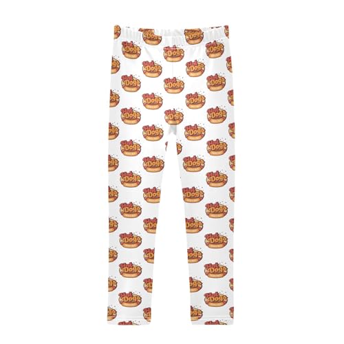 Hot Dog Pattern Background Girls Leggings,Workout Leggings for Girls Toddler Athletic Leggings Size for 3-10T