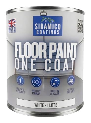 Image of SIRAMICO COATINGS One Coat Anti-Slip Floor Paint | 1 Litres | 5 Modern Colours I Waterbased, Quick Drying Formula | White, Black, Greys (White, 1 Liter)