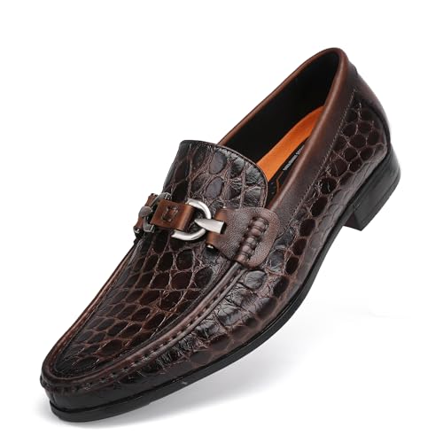 Image of Premium Dress Shoes for Men, Classic Alligator Printed Business Leather Dress Slip on Loafer Shoes for Mens
