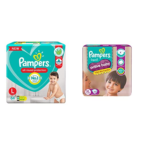 Image of Pampers Diaper Pants, Large, 64 Count & Pampers Active Baby Diapers, XL, 56 Count