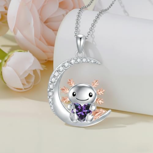 Image of PROESS Animal Birthstone Necklace 925 Sterling Silver Otter /Axolotl /Hippo /Elephant /Dachshund /Monkey /Red Panda Pendant Necklace Animal Birthstone Jewelry Gifts for Women
