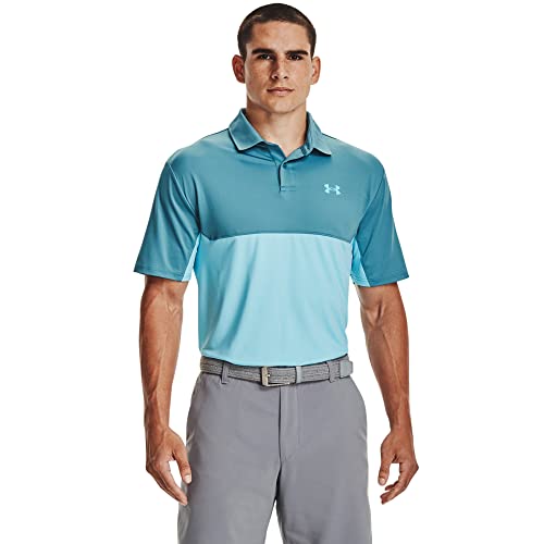 UNDER ARMOUR MENS PERFORMANCE GOLF POLO 2.0 COLORBLOCK BLUE FLANNEL