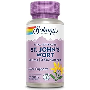 SOLARAY St John’s Wort 900 mg, Once Daily Mood Support Supplement, Standardized to 0.3% Hypericin for Brain Health Support and a Balanced Mood, 60-Day Money Back Guarantee | 30 Servings | 30 Tablets