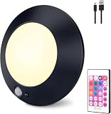 BIGMONAT Motion Sensor Rechargeable Light, Wireless LED Shower Ceiling Light with Remote, 10 Color Changing Night Light for Shower Closet Bedroom Corridor Bathroom,220LM （Black,1 Pack）