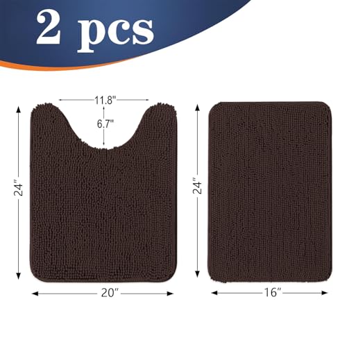 Image of OLANLY Bathroom Rugs Sets 2 Piece, Soft Absorbent Chenille Bath Mats and U-Shaped Contour Toilet Mat Area Rug Set, Machine Washable Bath Carpet, Home Decor Accessories(24 inchx16 inch+24 inchx20 inch, Brown)